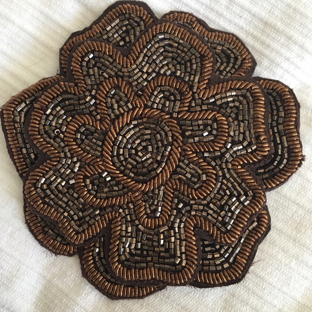 Colette Malouf Brown Tone Embroidered Floral Clip